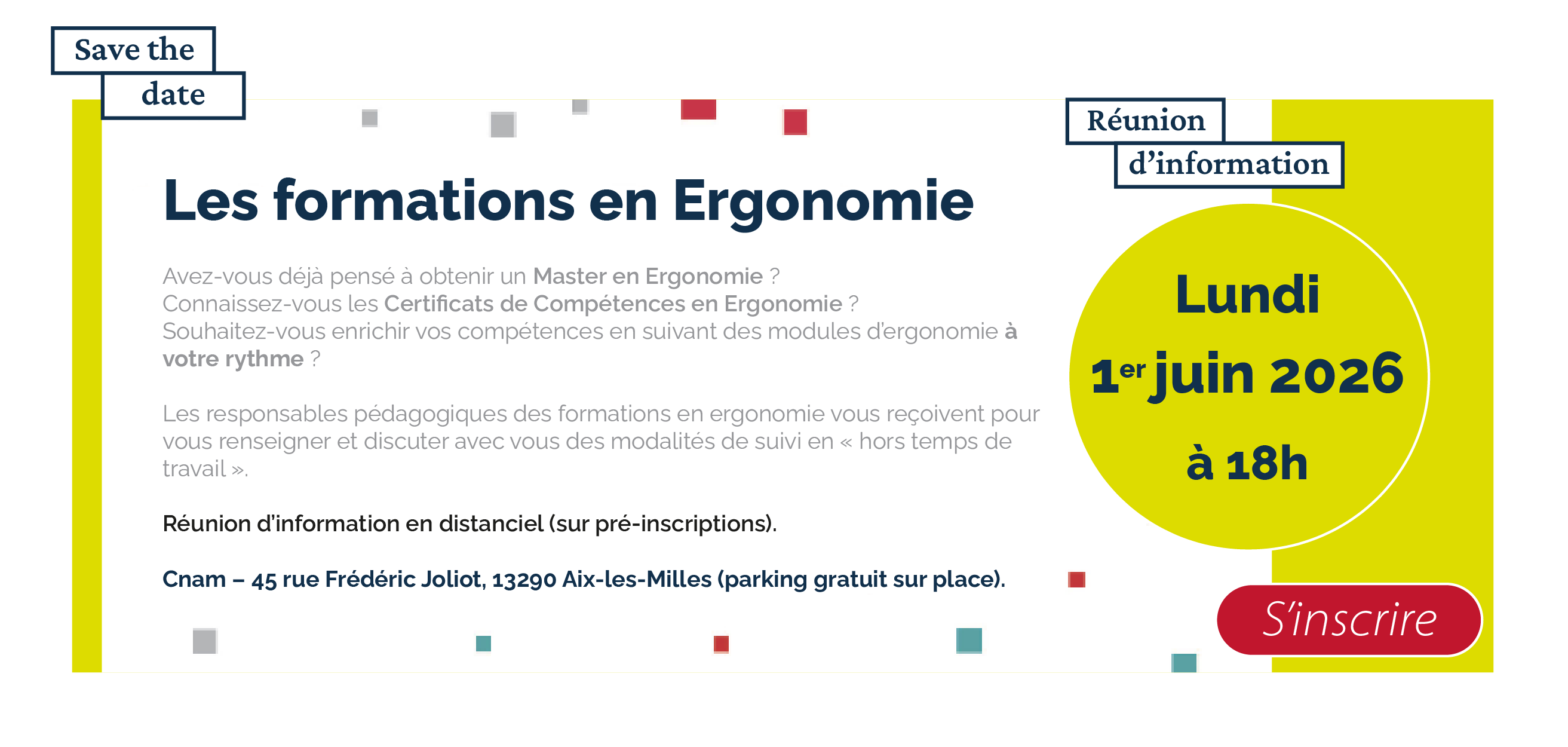 Information collective sur les formations en ergonomie au Cnam Paca le lundi 01 juin 2026 100% à distance