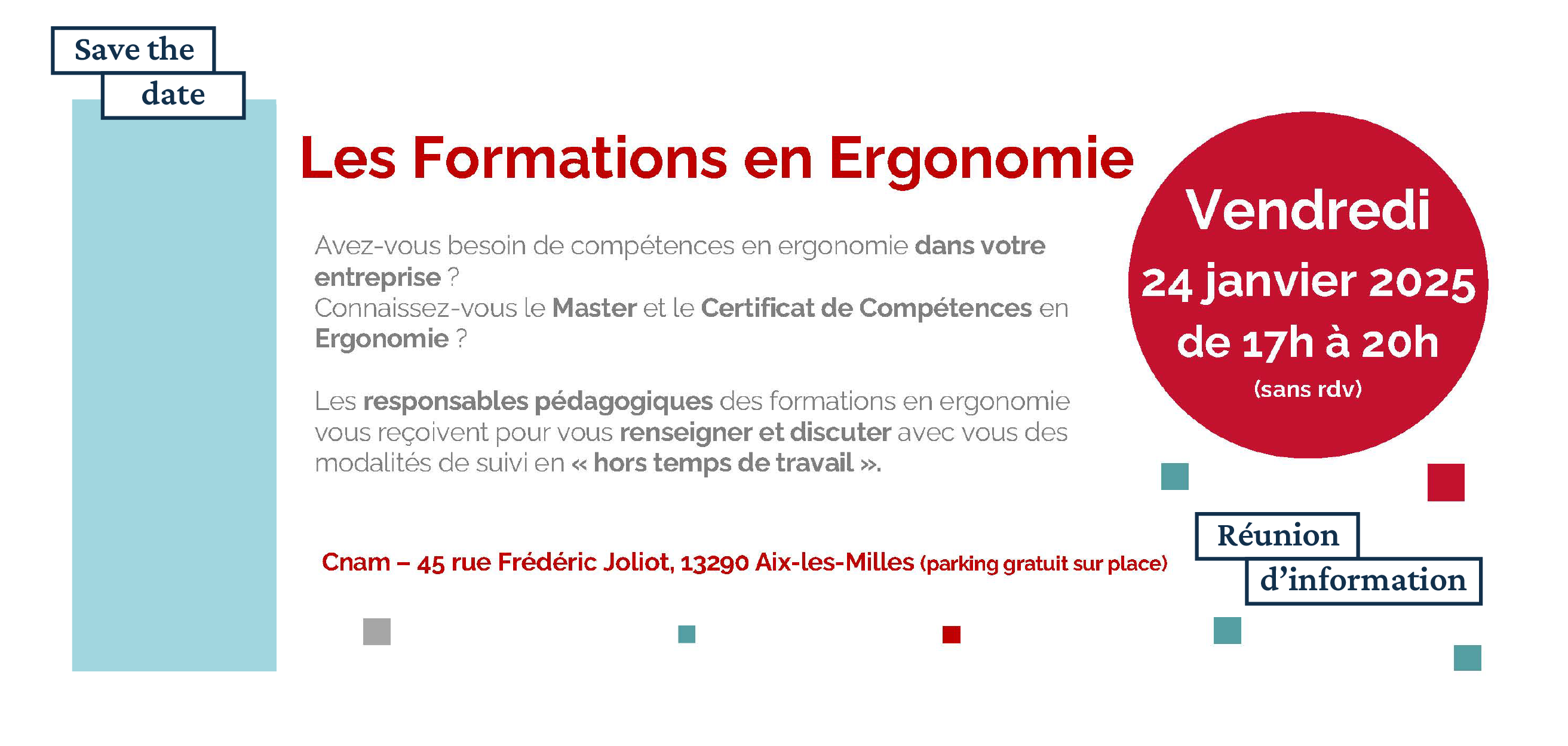 Information collective sur les formations en ergonomie au Cnam Paca le vendredi 25 janvier 2025 destinée aux Entreprises